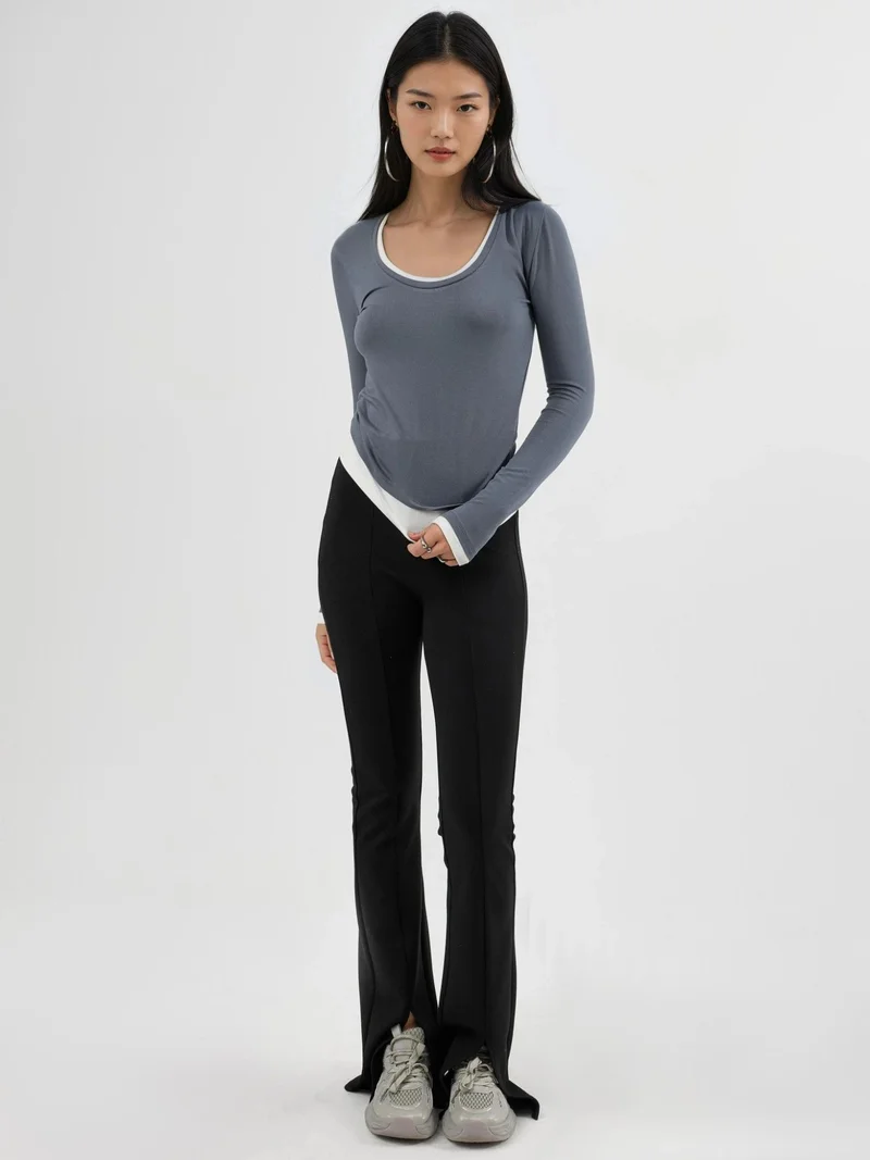 بوسيم BUSEM Contrast Binding Long Sleeve Blouse