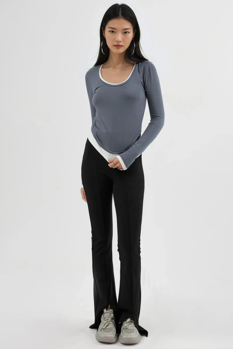 بوسيم BUSEM Contrast Binding Long Sleeve Blouse