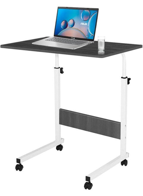 Adjustable Bedside Laptop Table, 60x40cm, Height-Adjustable Rolling Desk with Wooden Tabletop, Black, Multi-Purpose Sofa, Bed, and Coffee Table Cart