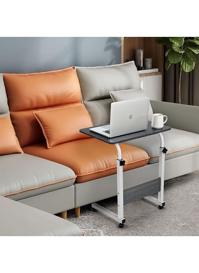 Adjustable Bedside Laptop Table, 60x40cm, Height-Adjustable Rolling Desk with Wooden Tabletop, Black, Multi-Purpose Sofa, Bed, and Coffee Table Cart