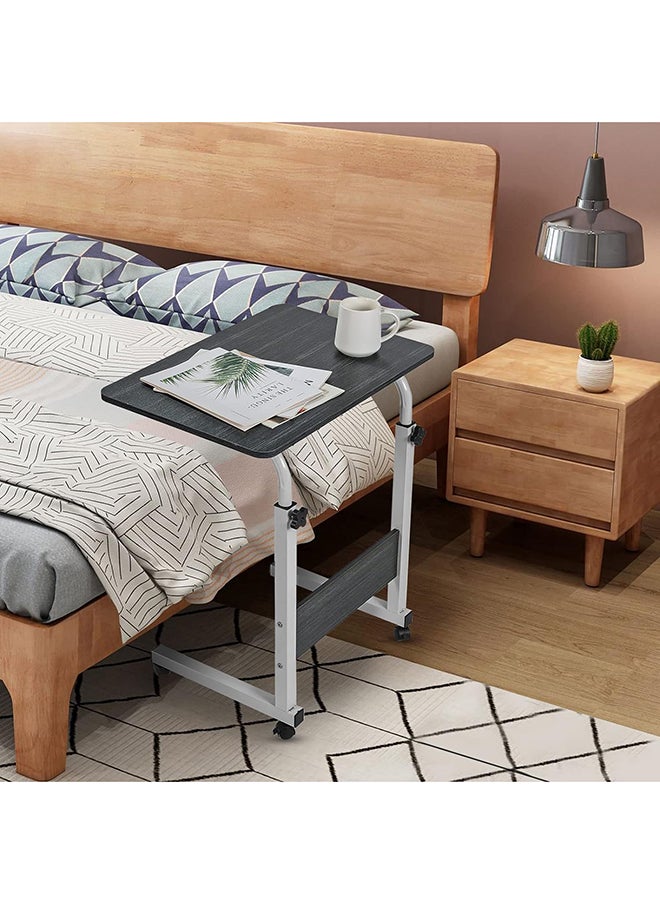 Adjustable Bedside Laptop Table, 60x40cm, Height-Adjustable Rolling Desk with Wooden Tabletop, Black, Multi-Purpose Sofa, Bed, and Coffee Table Cart