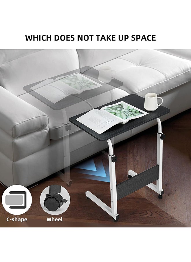 Adjustable Bedside Laptop Table, 60x40cm, Height-Adjustable Rolling Desk with Wooden Tabletop, Black, Multi-Purpose Sofa, Bed, and Coffee Table Cart