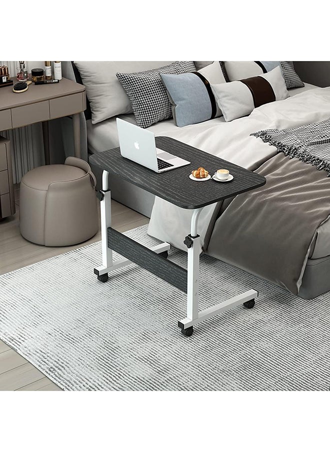 Adjustable Bedside Laptop Table, 60x40cm, Height-Adjustable Rolling Desk with Wooden Tabletop, Black, Multi-Purpose Sofa, Bed, and Coffee Table Cart