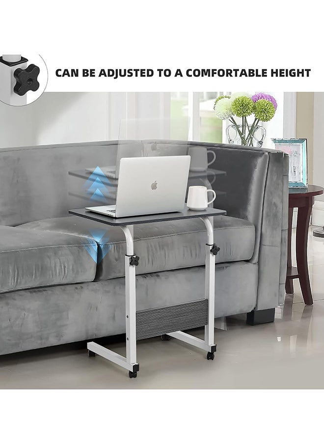 Adjustable Bedside Laptop Table, 60x40cm, Height-Adjustable Rolling Desk with Wooden Tabletop, Black, Multi-Purpose Sofa, Bed, and Coffee Table Cart