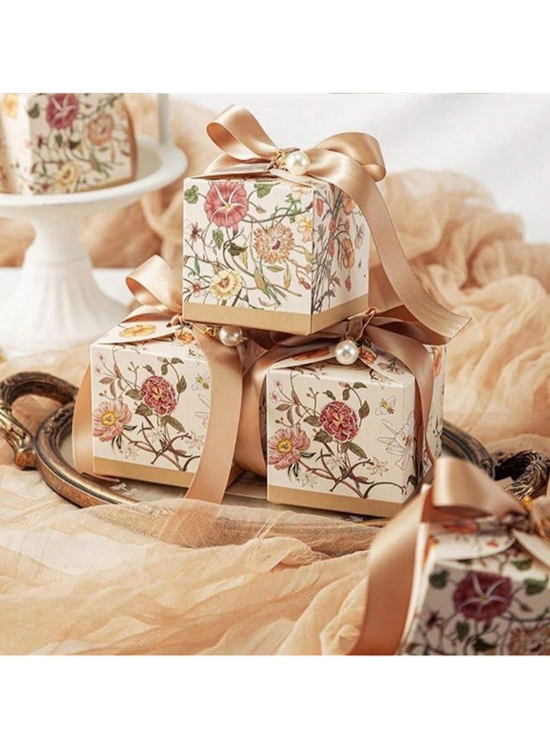 مجموعة صناديق هدايا فاخرة من 10 قطع – تصميم زهري أنيق مع شريط ساتان ولمسة لؤلؤية - Image 2