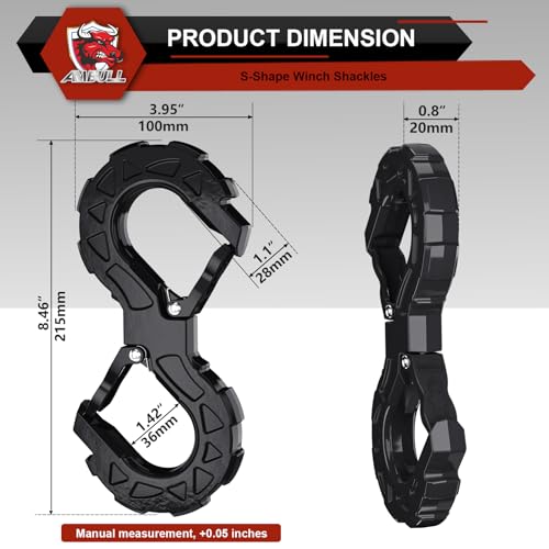 AMBULL 3/8 Tow Hook, Winch Hook for Off-Road Recovery, Towing Shackle 33000 Lbs, G80 Heavy Duty Strength Integrated Winch Quick Shackle, Black - Image 2