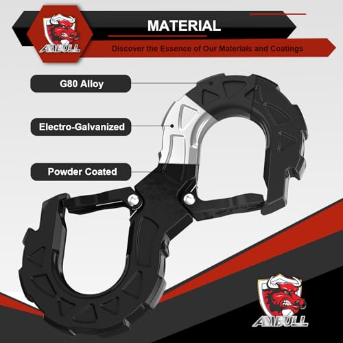 AMBULL 3/8 Tow Hook, Winch Hook for Off-Road Recovery, Towing Shackle 33000 Lbs, G80 Heavy Duty Strength Integrated Winch Quick Shackle, Black - Image 4