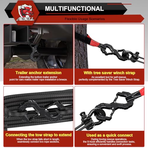 AMBULL 3/8 Tow Hook, Winch Hook for Off-Road Recovery, Towing Shackle 33000 Lbs, G80 Heavy Duty Strength Integrated Winch Quick Shackle, Black - Image 3