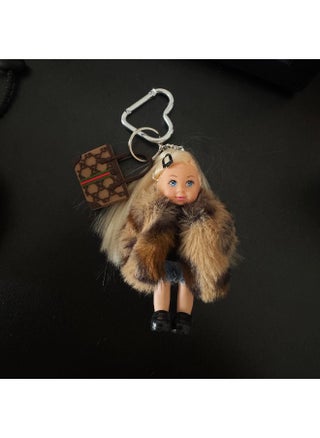 Leopard print fur designer doll keychain