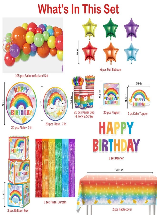 Cocomigo 245 Pcs Rainbow Birthday Decorations, All-in-one Rainbow Party Decorations with Plates, Banner, Balloon Arch, Fringe Curtain for Rainbow Birthday Party Decorations, 20 Guests - Image 2