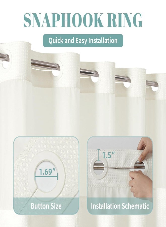 eachope Cream No Hook Waffle Weave Shower Curtain with snap-in Liner Replacement, 230GSM Waterproof Fabric Hotel Shower Curtain Set for Bathroom, Through Mesh Top Window,71Wx74H - Image 4