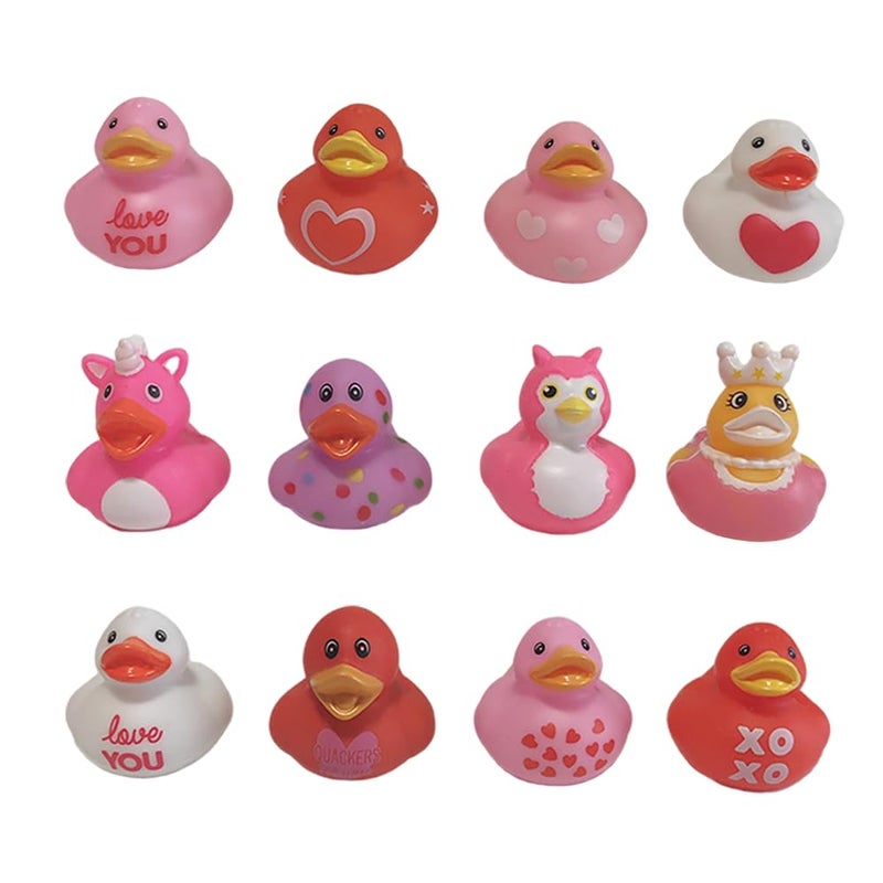 WAMSOLE 12 Pcs Assorted Rubber Ducks Pink Heart DucksSmall Rubber Ducks in Bulk Baby Shower Bath Toy for for Jeep Ducking Birthday Party Favors Classroom Incentives - Image 3
