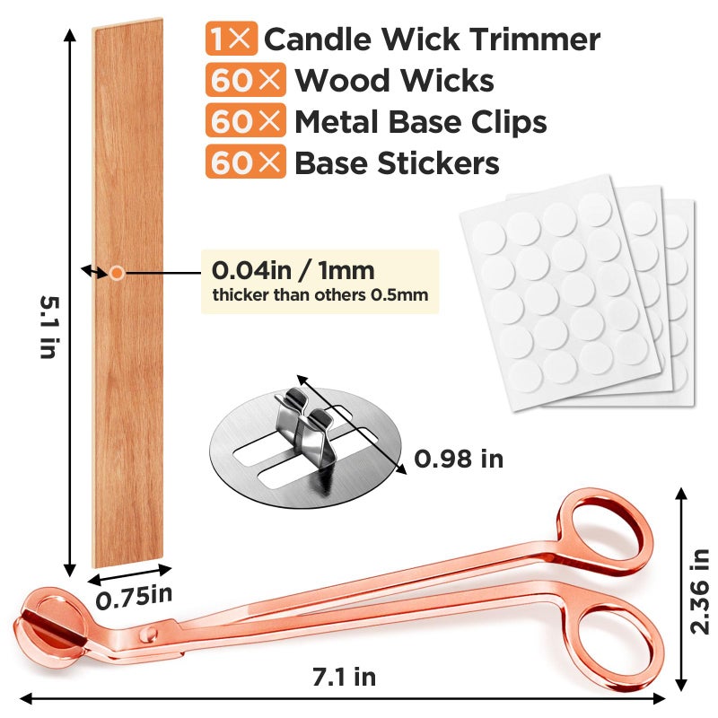 CollectHall 120 Pcs Extra Thick Wood Wicks, Wide Wood Wicks for Candles Making with Wick Trimmer, Wooden Wicks 5.1Ã—0.75Ã—0.04 Inches for 8 oz Candle Jar, Long-Lasting Flame, Easy to Burn (60 Sets) - Image 2