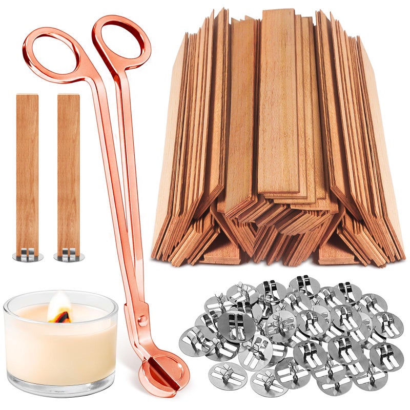 CollectHall 120 Pcs Extra Thick Wood Wicks, Wide Wood Wicks for Candles Making with Wick Trimmer, Wooden Wicks 5.1Ã—0.75Ã—0.04 Inches for 8 oz Candle Jar, Long-Lasting Flame, Easy to Burn (60 Sets) - Image 1