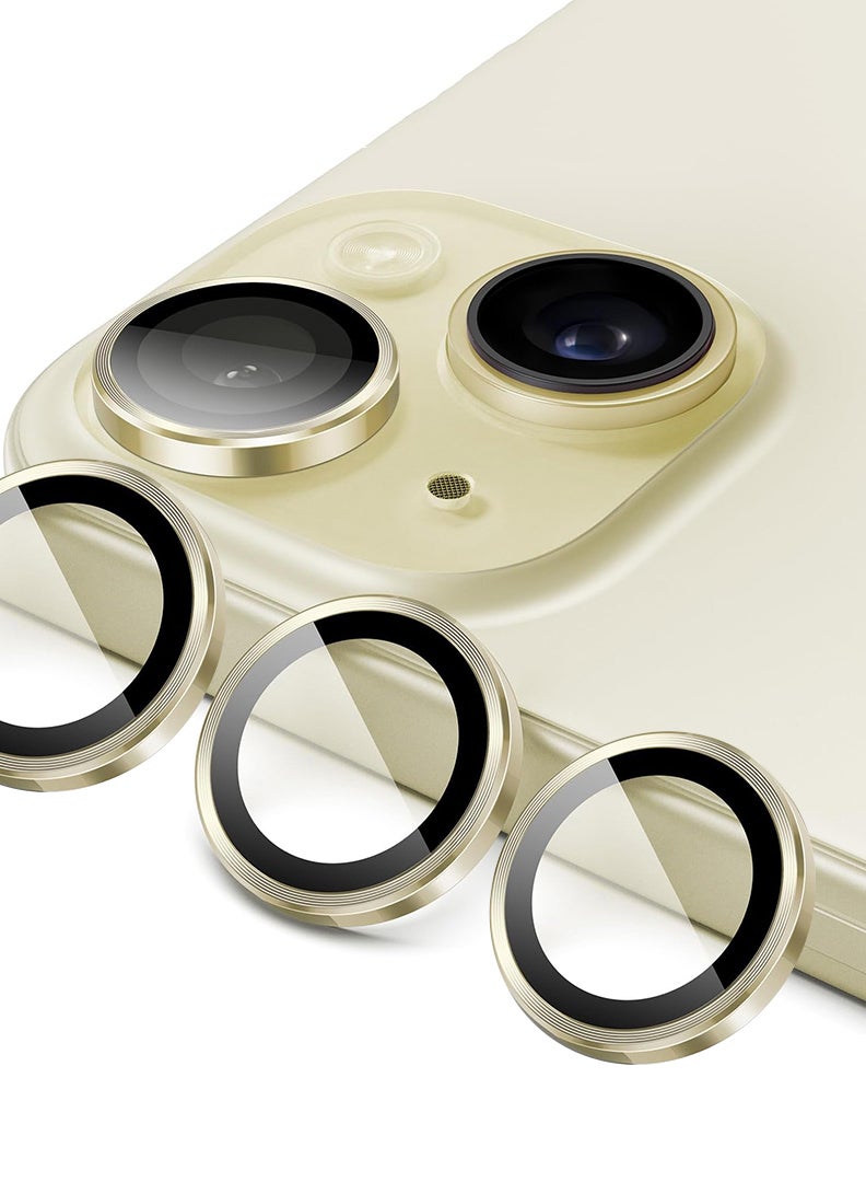 Theodor Pack of 2 Camera Lens Protectors for iPhone 15/15 Plus and 14/14Plus, Armorite Individual Lens Protectors, Scratch-Resistant Ultra-thin Tempered Glass with Aluminum Edging, (Yellow) - Image 1