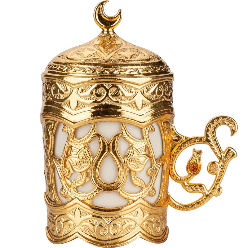 Alisveristime Ottoman Turkish Greek Arabic Espresso Coffee Cups with Saucer and Lid (Set of 2) (Hilal) (Gold) - Image 5