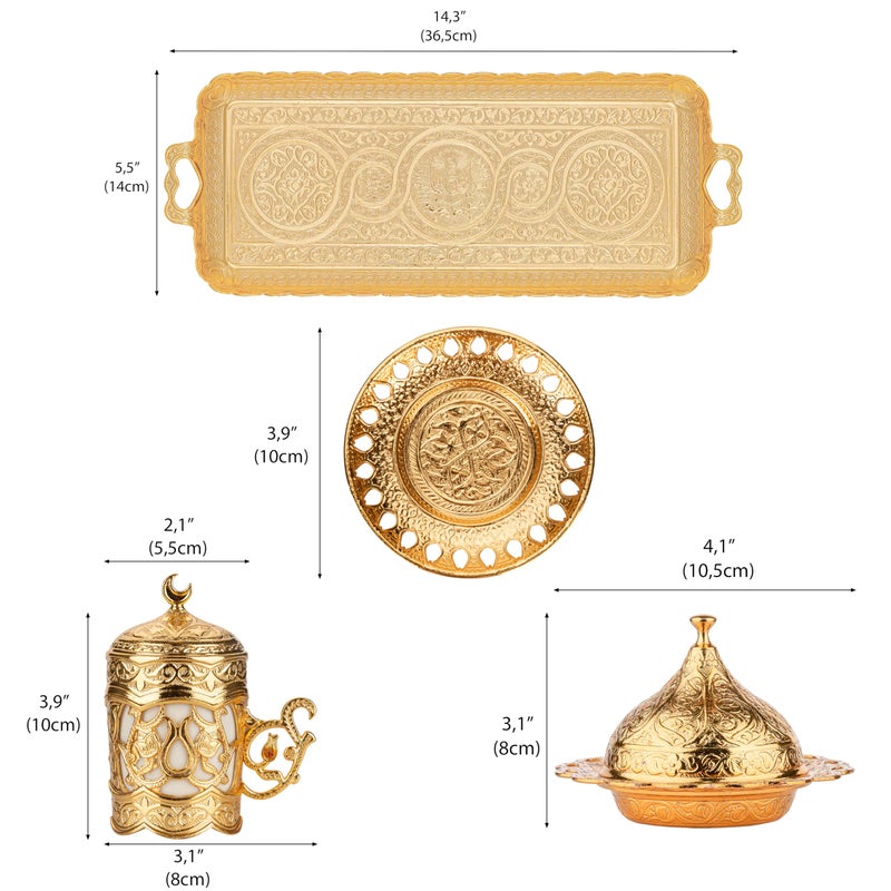 Alisveristime Ottoman Turkish Greek Arabic Espresso Coffee Cups with Saucer and Lid (Set of 2) (Hilal) (Gold) - Image 3