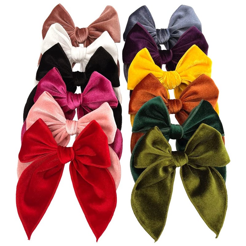 Sugarmelon Large Velvet Fable Bow Hair Clips Barrettes for Baby Girl Velvet Hair Bows Alligator Clip for Little Girls Toddler Kids Teens Women (Large 12 PCS) - Image 1