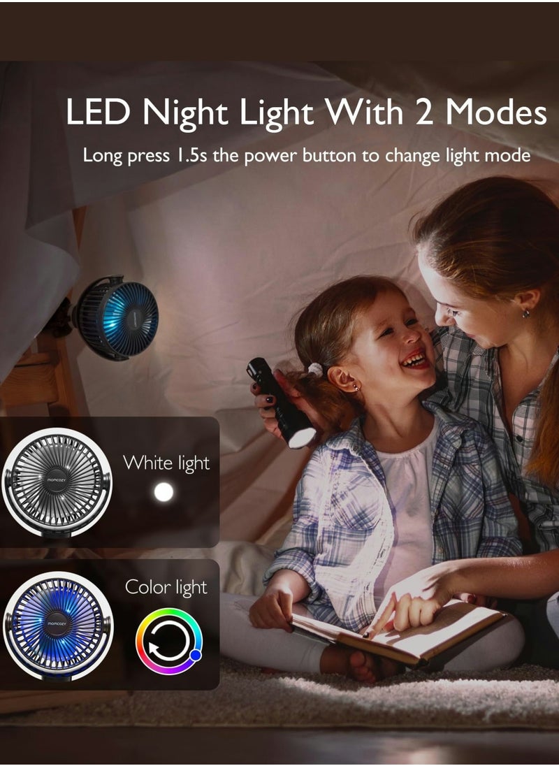 Momcozy - Portable Stroller Fan, 27H Ultra-long Battery Life, Detachable 4 Speed 360°Rotate, LED Night Light with 2 Modes, USB Rechargeable and Handheld Cooling Fan for Travel, Car Seat, Bedroom - Image 1