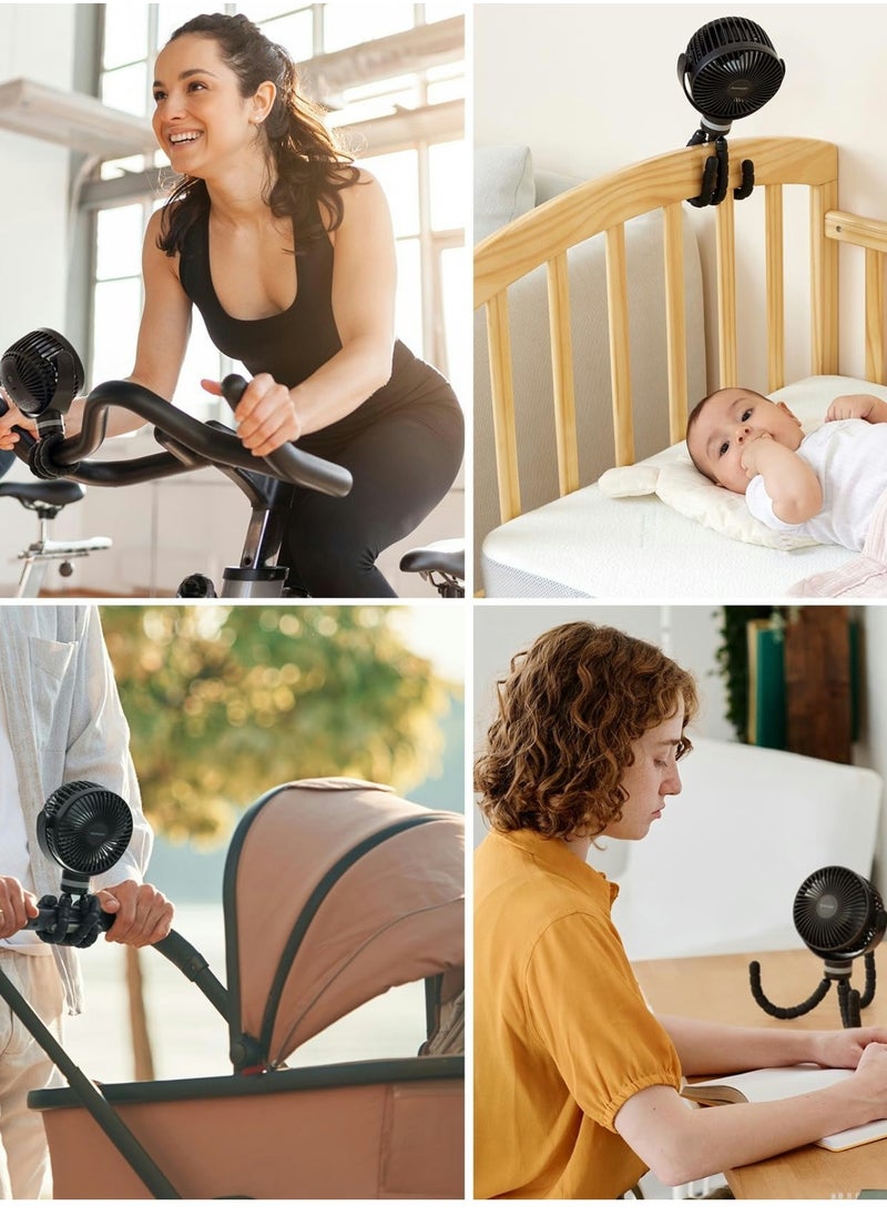 Momcozy - Portable Stroller Fan, 27H Ultra-long Battery Life, Detachable 4 Speed 360°Rotate, LED Night Light with 2 Modes, USB Rechargeable and Handheld Cooling Fan for Travel, Car Seat, Bedroom - Image 1
