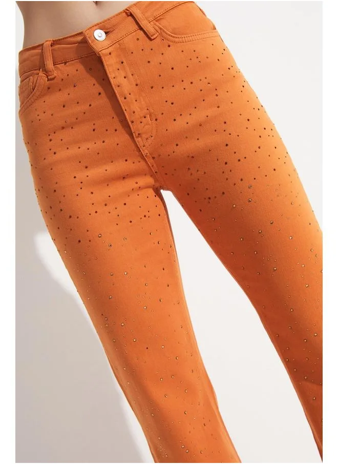 JUNE June Five Pocket Flared Trouser Orange
