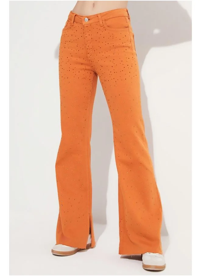 JUNE June Five Pocket Flared Trouser Orange