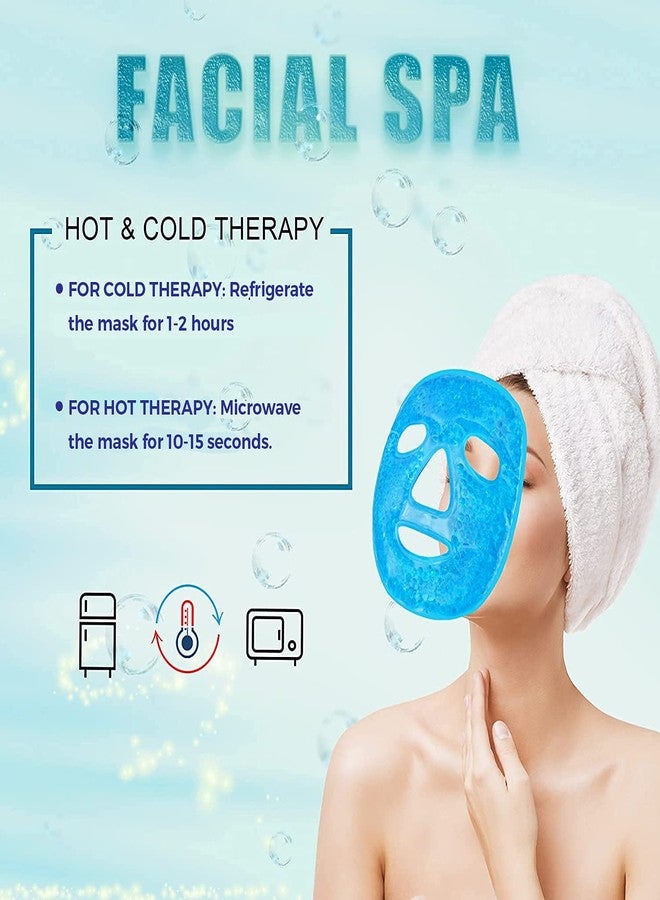 زوريني قناع الوجه الكامل من زوريني، مزود بخرز جل تبريد، قابل لإعادة الاستخدام، للوجه والعينين، كمادات باردة وساخنة، لعلاج حب الشباب، وانتفاخ العينين، والهالات السوداء. مثالي للنساء والرجال (أزرق). - Image 5