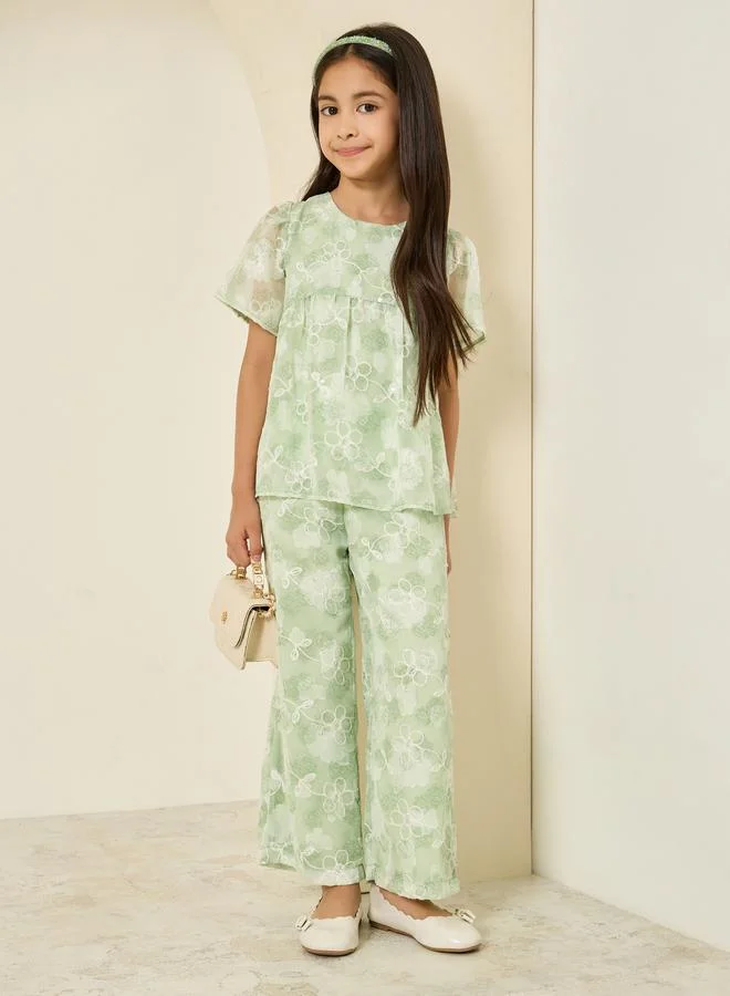 Styli Green Floral Embellished Top