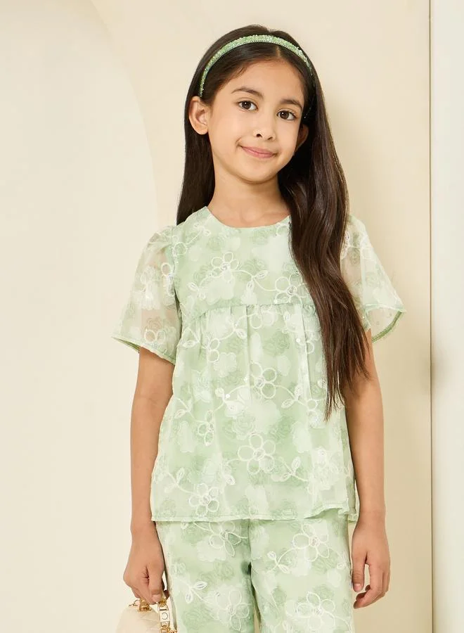 Styli Green Floral Embellished Top