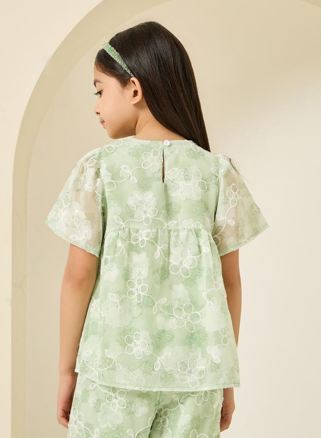 Styli Green Floral Embellished Top - Image 4