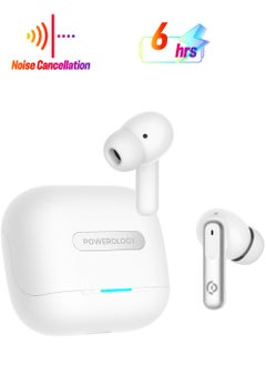 Powerology Hybrid ANC+ENC 6MIC True Wireless Buds/ V5.3 Bluetooth/ 50ms Low Latency / 6H Playtime / 50H Standby Time/ Dual EQ Mode - White  - Image 1