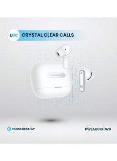 Powerology Hybrid ANC+ENC 6MIC True Wireless Buds/ V5.3 Bluetooth/ 50ms Low Latency / 6H Playtime / 50H Standby Time/ Dual EQ Mode - White  - Image 4