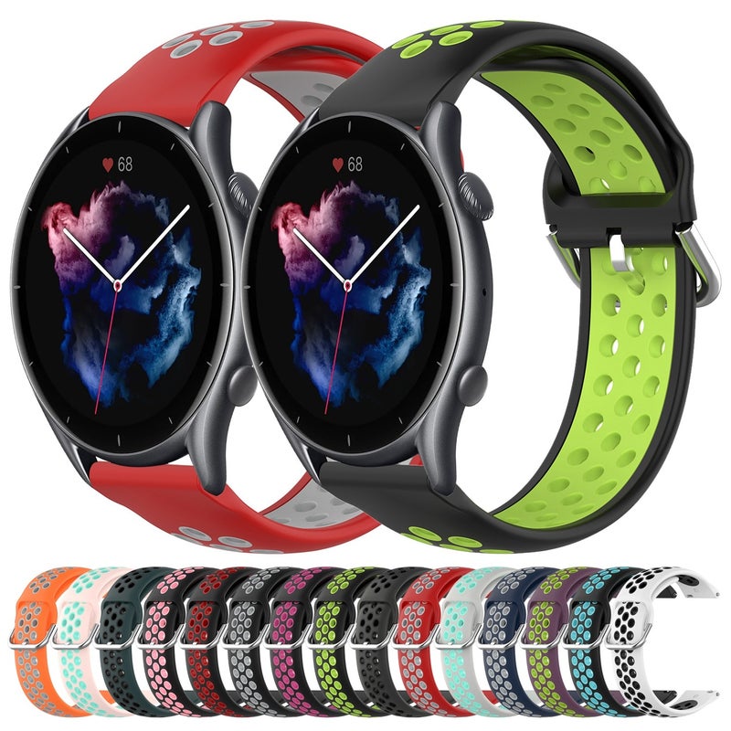 إيروريكس سوار ساعة Amazfit 3 الرياضي المثقب والقابل للتنفس مقاس 22 مم من السيليكون (أسود + رمادي) - Image 3