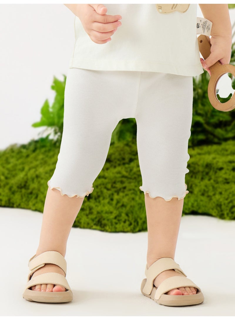 ميني بالا قابعات طفلكِ الصغيرة للبنات الأنيقة من القماش النسيجي، القماش الناعم والملمس للهواء، تصميم طوق زبادي متموج، مقبض ورك مرن، مثالي للارتداء اليومي ولعبة وأضواء غير رسمية، قابعات كابري صيفية لطيفة لأطفالكِ - Image 3