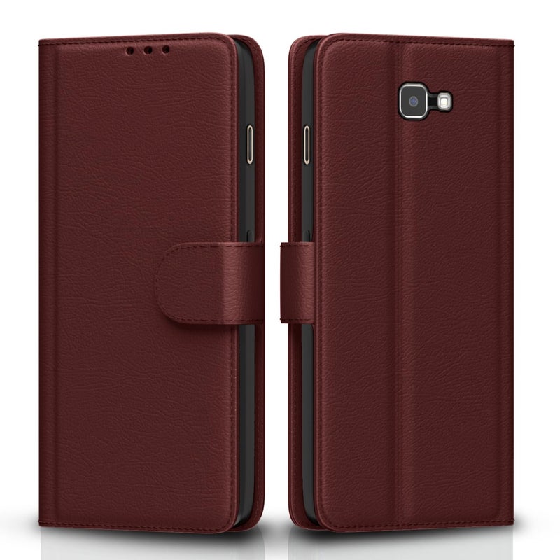 Pikkme Samsung Galaxy J7 Prime Flip Cover Magnetic Leather Wallet Case Shockproof TPU for Samsung Galaxy J7 Prime (Brown) - Image 1