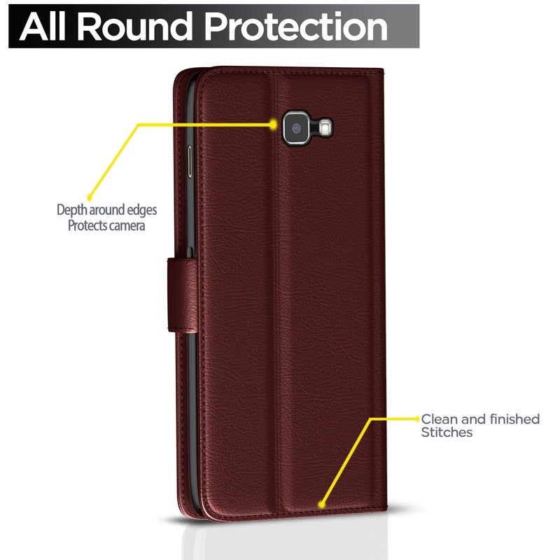 Pikkme Samsung Galaxy J7 Prime Flip Cover Magnetic Leather Wallet Case Shockproof TPU for Samsung Galaxy J7 Prime (Brown) - Image 5