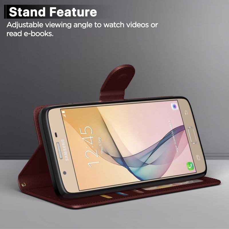 Pikkme Samsung Galaxy J7 Prime Flip Cover Magnetic Leather Wallet Case Shockproof TPU for Samsung Galaxy J7 Prime (Brown) - Image 4