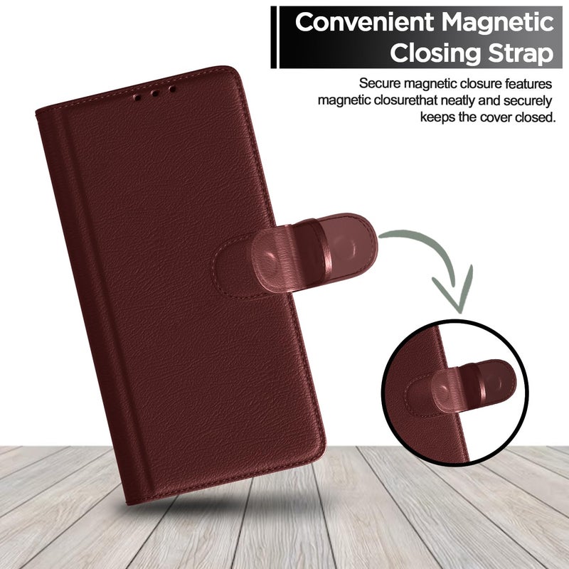 Pikkme Samsung Galaxy J7 Prime Flip Cover Magnetic Leather Wallet Case Shockproof TPU for Samsung Galaxy J7 Prime (Brown) - Image 3