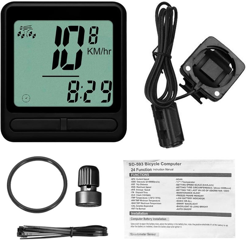 OVAQUIXI Electric Bicycle LCD Display ABS Bike Computer Speedometer Odometer 24 Functions 1.8 X 1.6 X 0.6 in for Mountain Road Cycling Commuters and Fitness Riders - Image 1