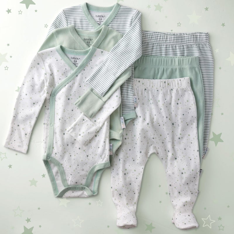 Butterblu Sterling 3-Pack Kimono Bodysuits 100% Organic Cotton Side Snap for Baby Boys & Girls, Sage Twinkle, Newborn - Image 5