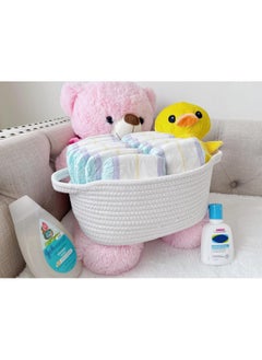 GIFTEXPRESS White Woven Gift Basket with Clear Bag & Ribbon - 13" x 8" x 5" Cotton Rope Empty Decorative Christmas Gifting Basket with Handle - Soft Organizing Storage for Baby Toys and Essentials - pzsku/ZD9CB46BC3842C11E533EZ/45/_/1737031169/44781b5d-0fbb-4c16-b54b-5011df7a1827