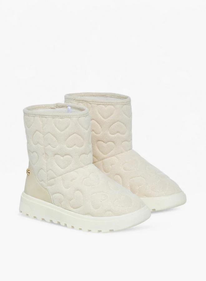 Celeste Girls' Heart Embossed Slip-On Ankle Boots