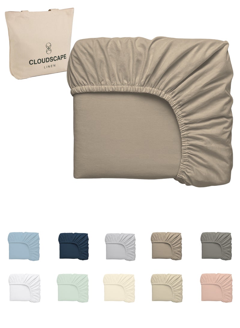 Cloud Scape Linen 600 Thread Count Egyptian Cotton Fitted Sheet ( King, Taupe) - Image 2