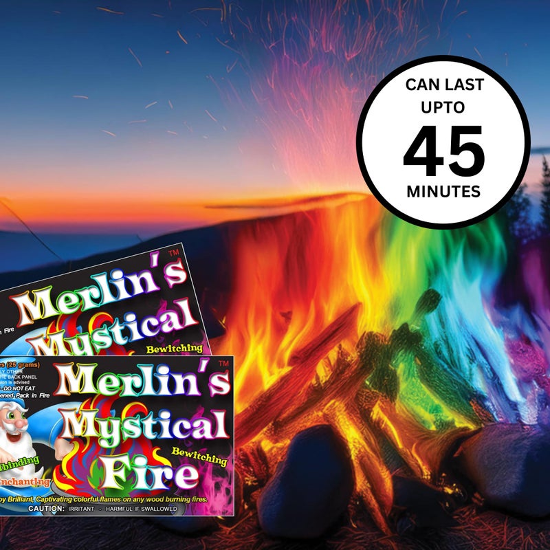 Mystical Fire Merlin's Mystical Fire Color Changing Packets- Pack of 6, 0.882 oz Each- Long Lasting Enchanted Multi-Color Magical Flames- Flame Color Changer for Fire Pits & Outdoor Fireplaces- Campfire Accessories - Image 5