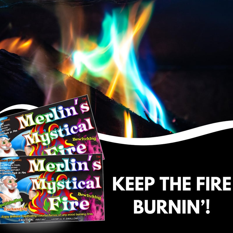 Mystical Fire Merlin's Mystical Fire Color Changing Packets- Pack of 6, 0.882 oz Each- Long Lasting Enchanted Multi-Color Magical Flames- Flame Color Changer for Fire Pits & Outdoor Fireplaces- Campfire Accessories - Image 3