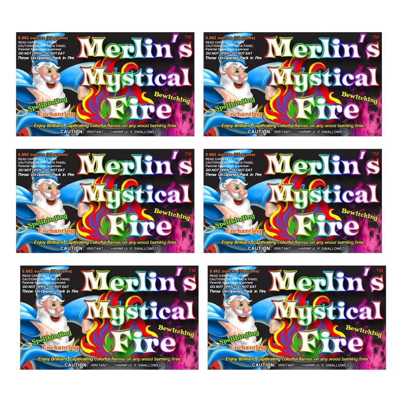 Mystical Fire Merlin's Mystical Fire Color Changing Packets- Pack of 6, 0.882 oz Each- Long Lasting Enchanted Multi-Color Magical Flames- Flame Color Changer for Fire Pits & Outdoor Fireplaces- Campfire Accessories - Image 1
