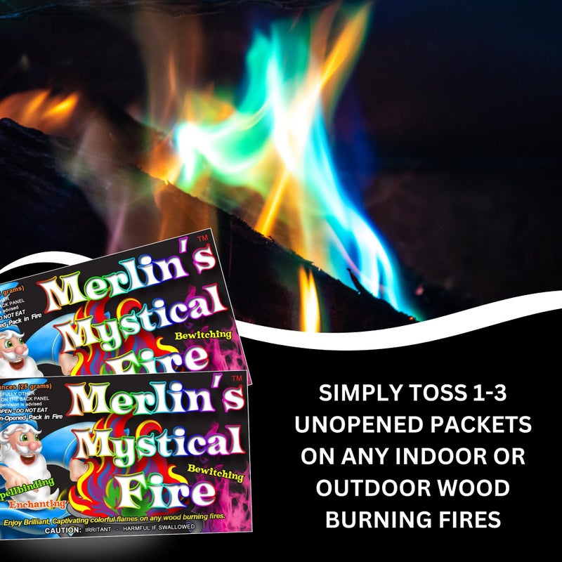 Mystical Fire Merlin's Mystical Fire Color Changing Packets- Pack of 6, 0.882 oz Each- Long Lasting Enchanted Multi-Color Magical Flames- Flame Color Changer for Fire Pits & Outdoor Fireplaces- Campfire Accessories - Image 4