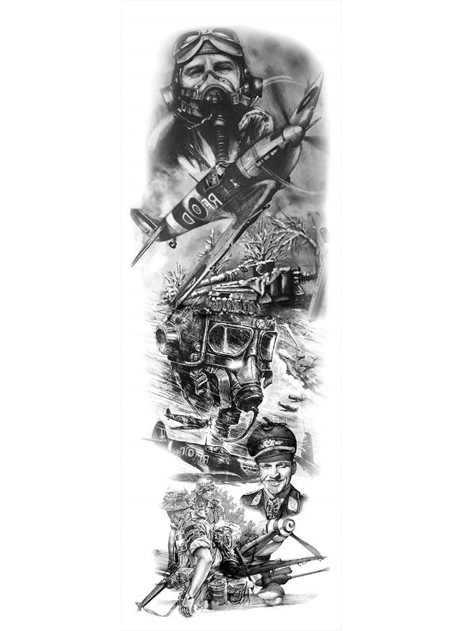 Leoars Militray Tattoo Sleeve Black Fake War Tattoo Full Arm Sleeve Temporary Tattoo Stickers Body Art for Man Women, 6-Sheet - Image 5
