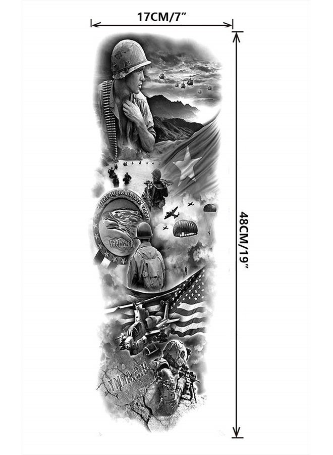 Leoars Militray Tattoo Sleeve Black Fake War Tattoo Full Arm Sleeve Temporary Tattoo Stickers Body Art for Man Women, 6-Sheet - Image 4