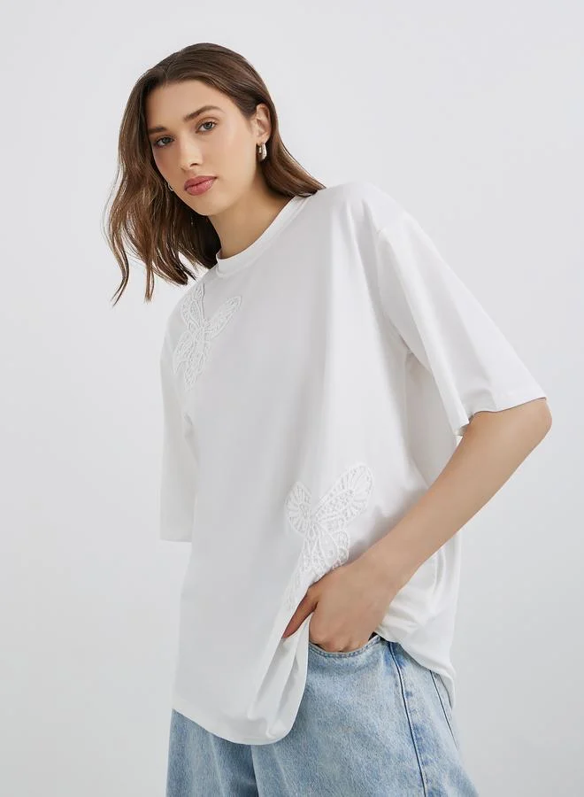 Take Two Take Two Lace Detail Short Sleeve Oversized T-Shirt